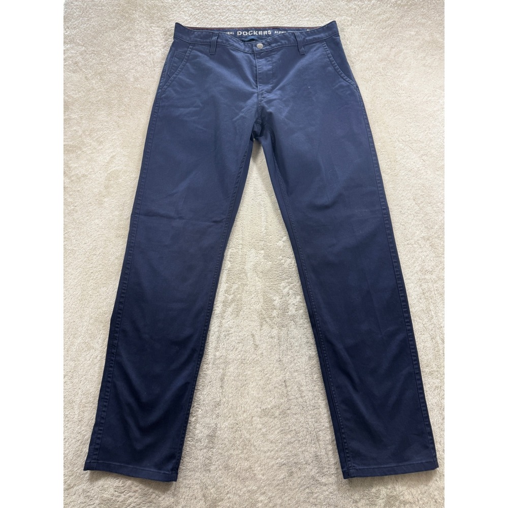 Dockers Mens Alpha Khaki Slim Tapered Navy Blue Chino Pants 32x32 Meas: 33x31.5